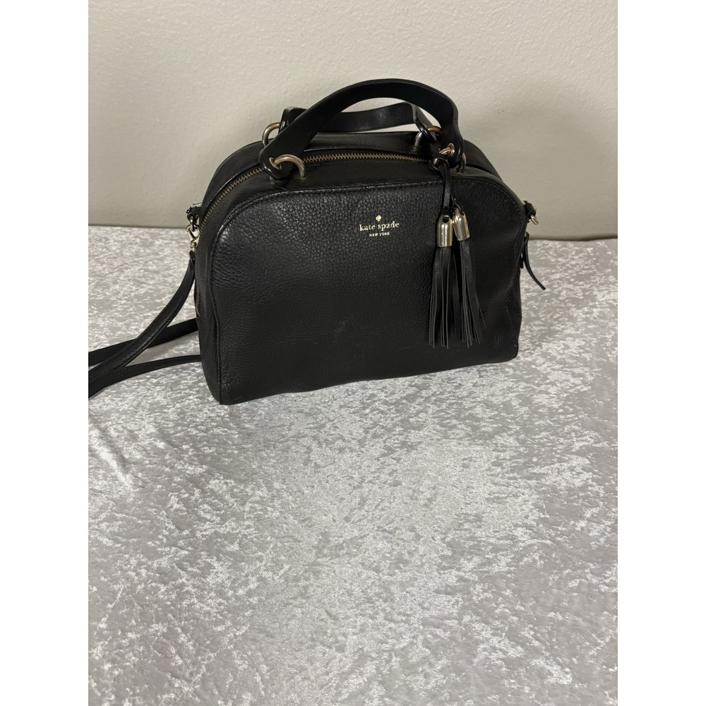 Kate Spade New York Black Pebbled Satchel with Tassel & Detachable Strap